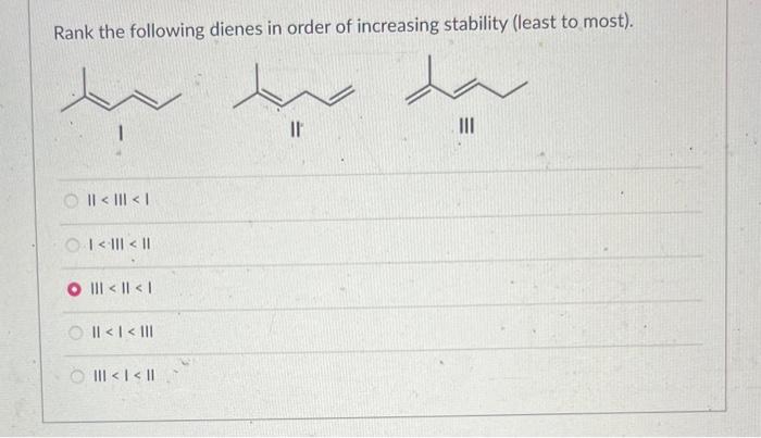 Solved Rank The Following Dienes In Order Of Increasing