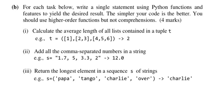 Solved (b) For each task below, write a single statement | Chegg.com