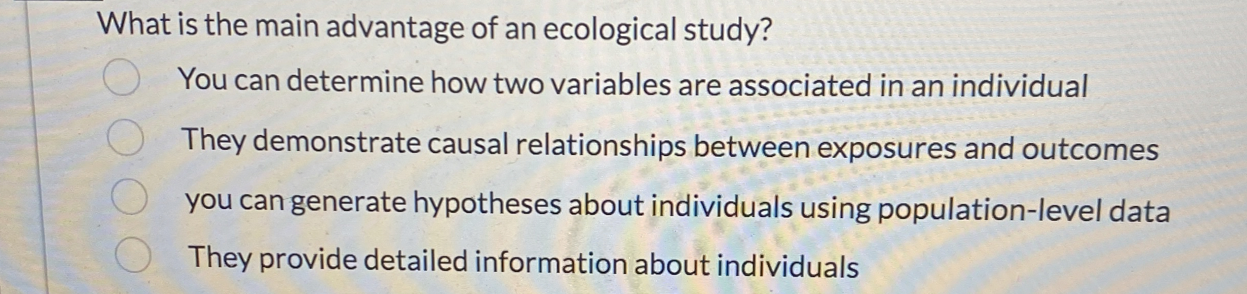 Solved What is the main advantage of an ecological study?You | Chegg.com