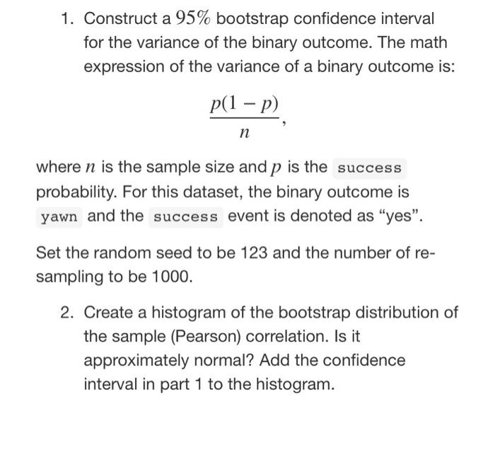 1. Construct A 95% Bootstrap Confidence Interval For | Chegg.com