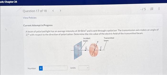 Solved A beam of polarized light has an average intensity of | Chegg.com