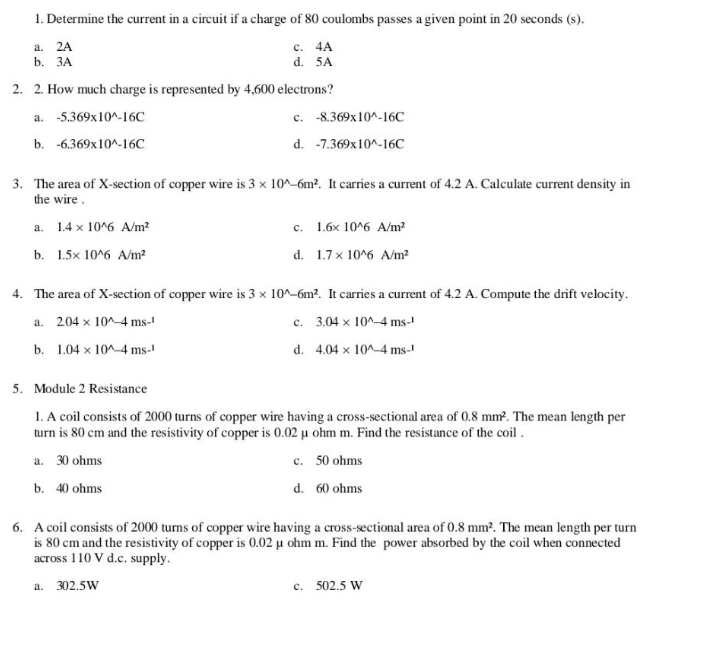 Solved b. 3A 1. Determine the current in a circuit if a | Chegg.com