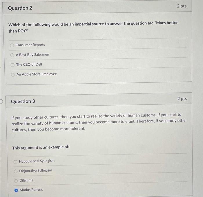 Solved Question 2 2 pts Which of the following would be an | Chegg.com