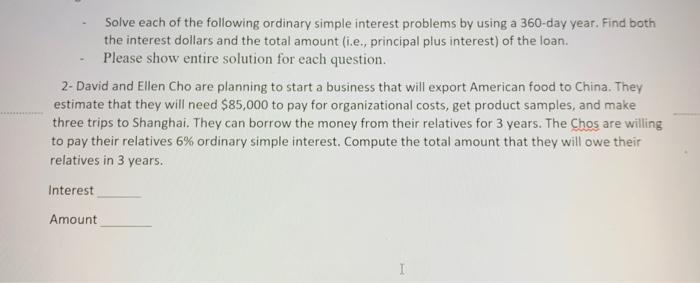 Solved Solve each of the following ordinary simple interest | Chegg.com