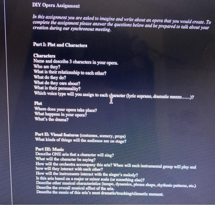 DIY Opera Assignment In this assignment you are asked | Chegg.com