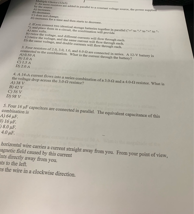 Solved Multiple Choice (125) 1. As more resistors are added