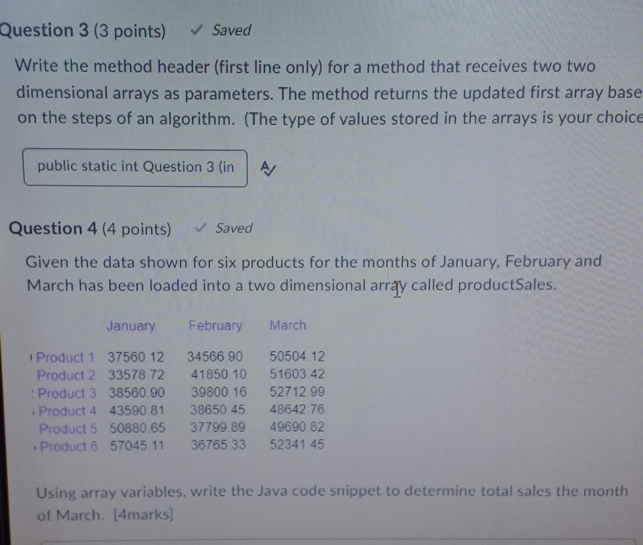 Solved dimensional arrays as parameters. The method returns | Chegg.com