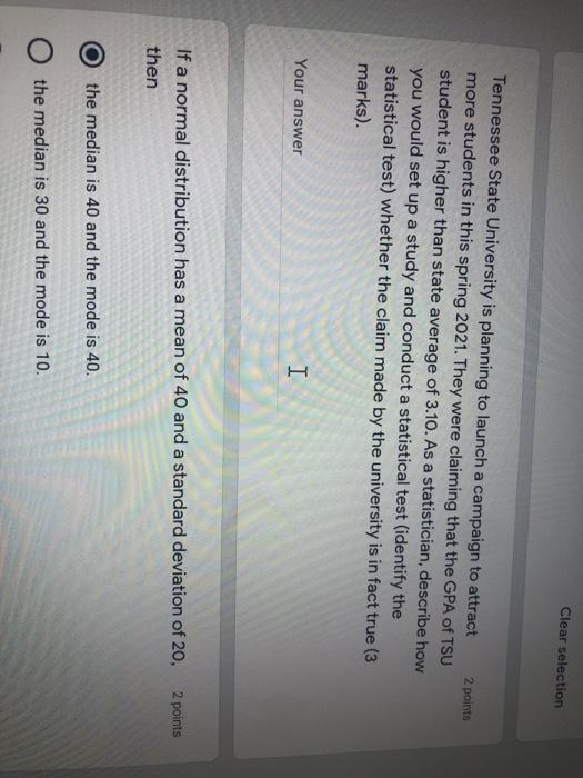 Solved Clear selection Tennessee State University is | Chegg.com