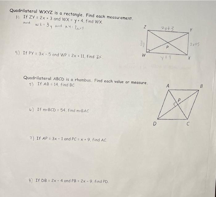 Solved Quadrilateral WXYZ is a rectangle. Find each Chegg