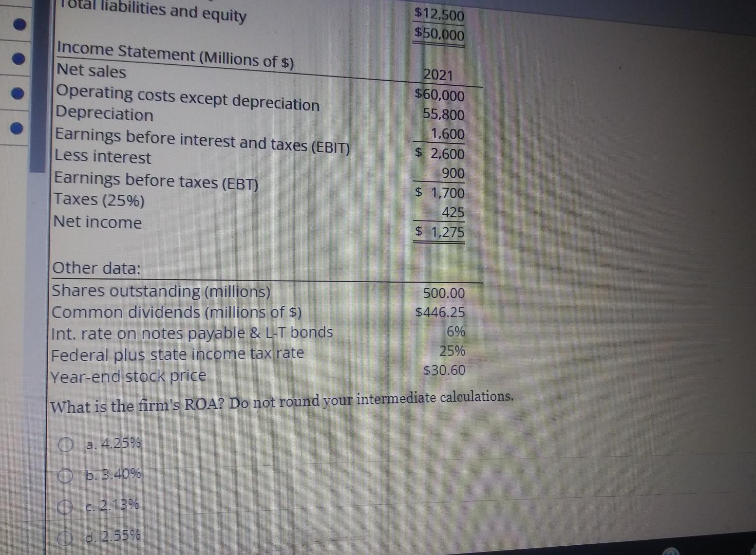 Solved The balance sheet and income statement shown below | Chegg.com