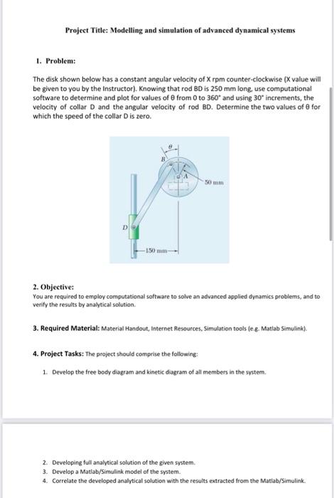 Project Title: Modelling and simulation of advanced | Chegg.com