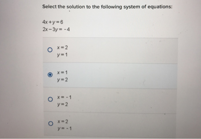 Solved Select The Solution To The Following System Of Chegg Com