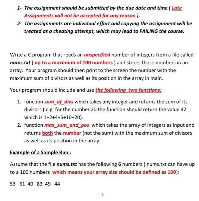Solved 1- The assignment should be submitted by the due date | Chegg.com