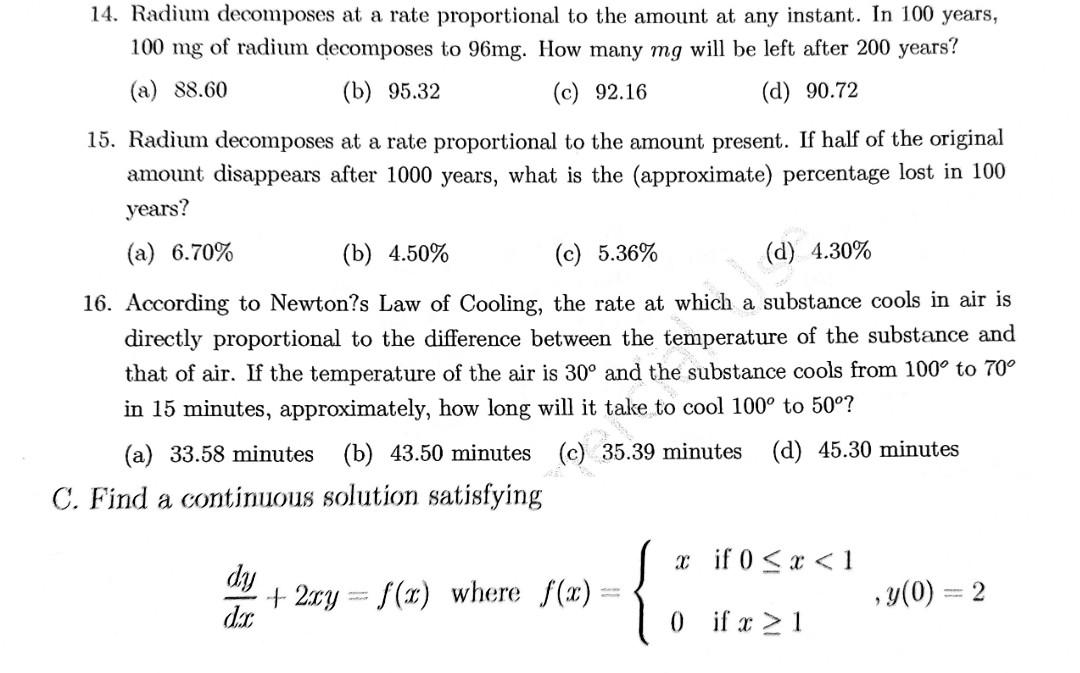 solved-14-radium-decomposes-at-a-rate-proportional-to-the-chegg