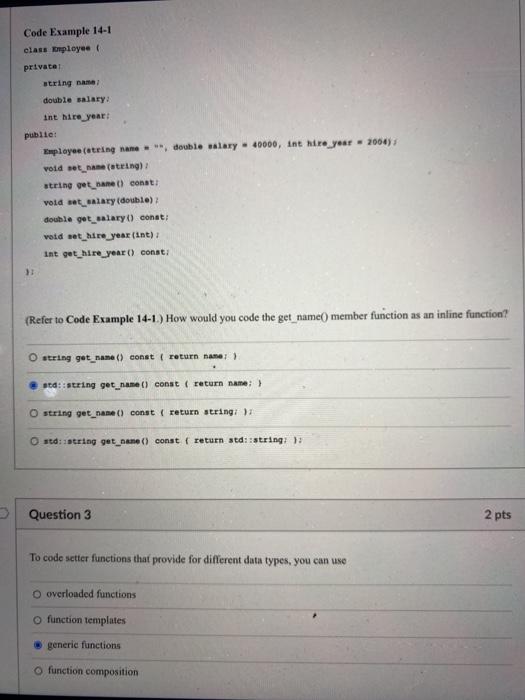 Solved Code Example 14-1 class Employee private string name | Chegg.com