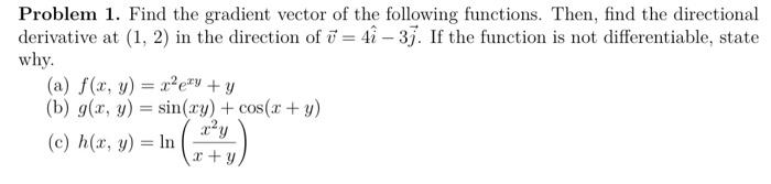 Solved Problem 1. Find the gradient vector of the following | Chegg.com