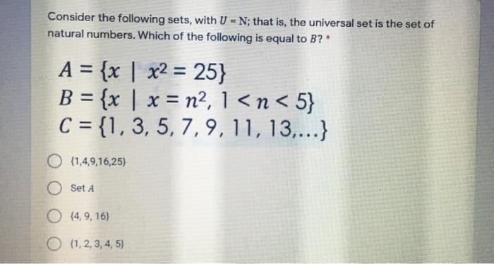 Solved Consider The Following Sets With U N That Is The Chegg Com