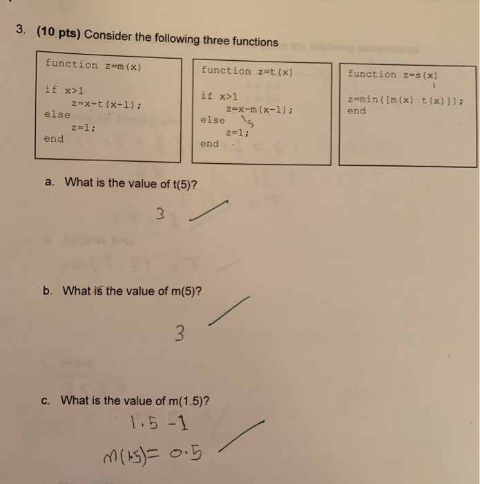 Solved 3 10 Pts Consider The Following Three Functions Chegg Com