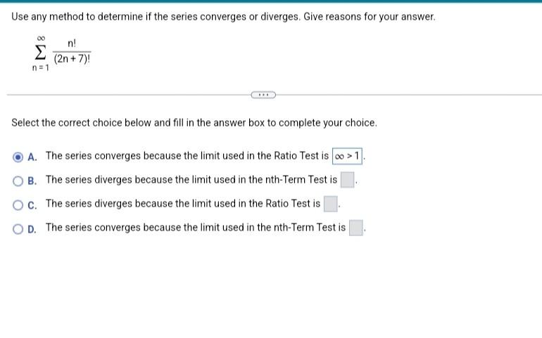 Solved Use any method to determine if the series converges | Chegg.com