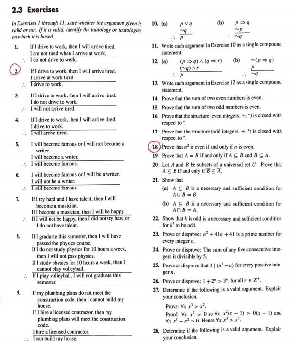 Solved 2.3 Exercises | Chegg.com