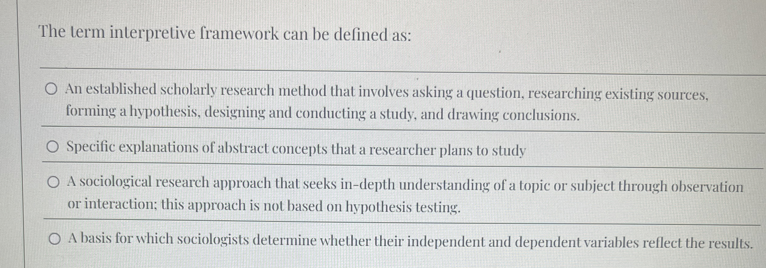 Solved The term interpretive framework can be defined as: | Chegg.com
