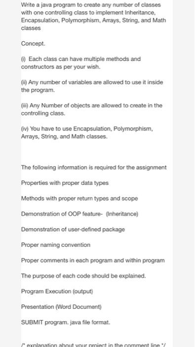 Solved Write a java program to create any number of classes | Chegg.com