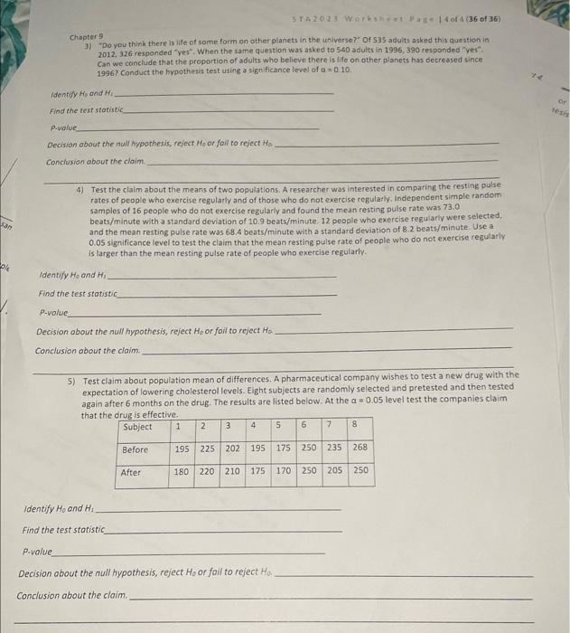 Solved STA2023 Awignment 9 Chapter 9 Name. Due one dey | Chegg.com