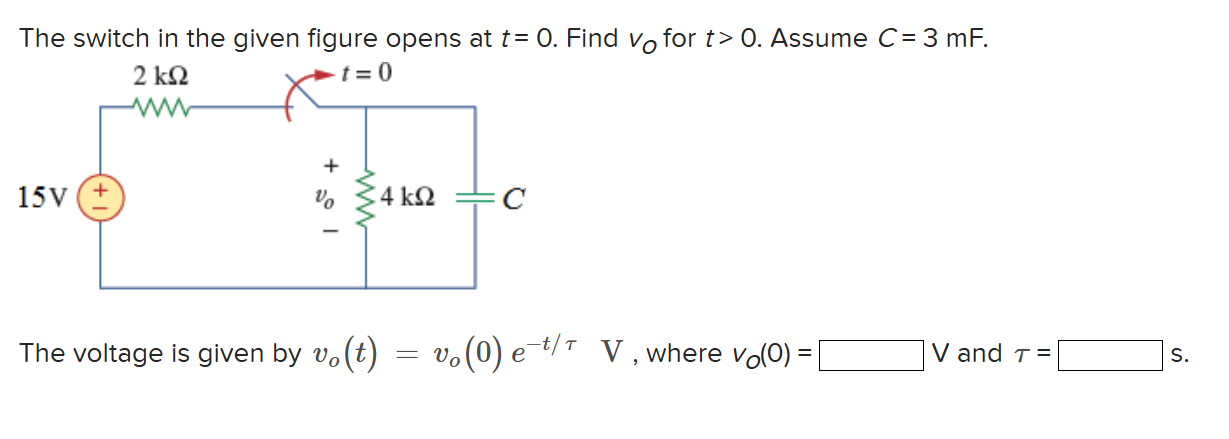 Solved The switch in ﻿the given figure opens at t=0. ﻿Find | Chegg.com