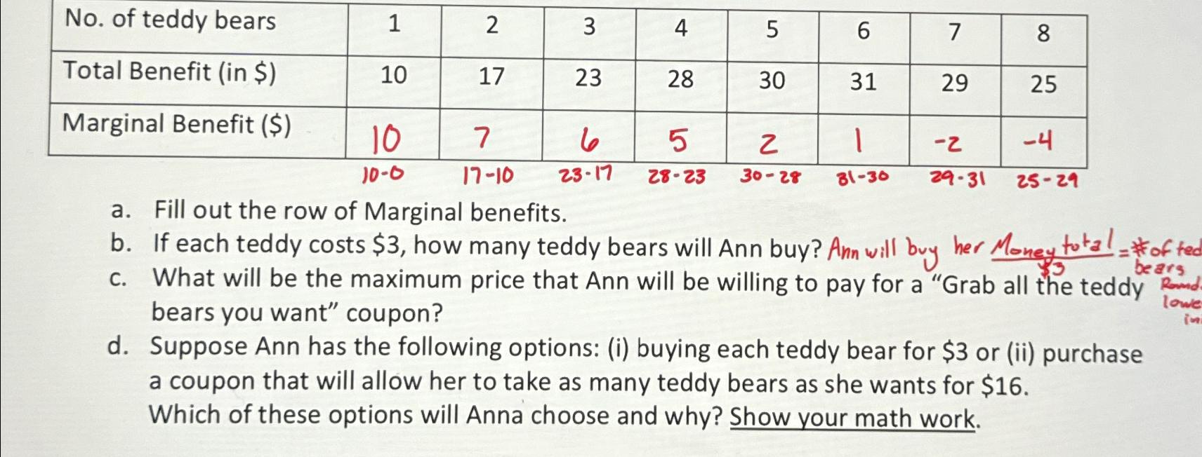 Solved \table[[No. ﻿of teddy bears,1,2,3,4,5,6,7,8],[Total | Chegg.com