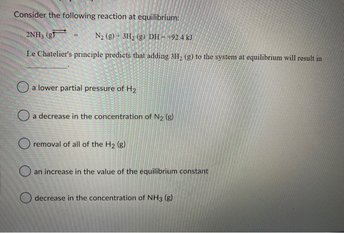 Solved Consider the following reaction at equilibrium: 2NH3 | Chegg.com