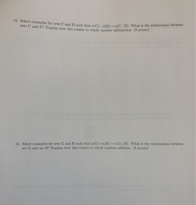 Solved 15. Select examples for sets C and D such that n(C)
