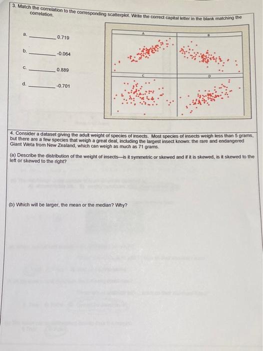 Solved 3. Match the correlation to the corresponding | Chegg.com