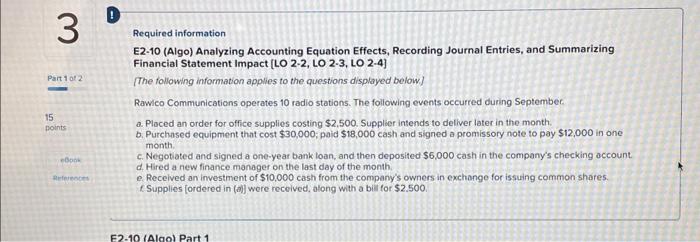 Solved Required information E2-10 (Algo) Analyzing | Chegg.com