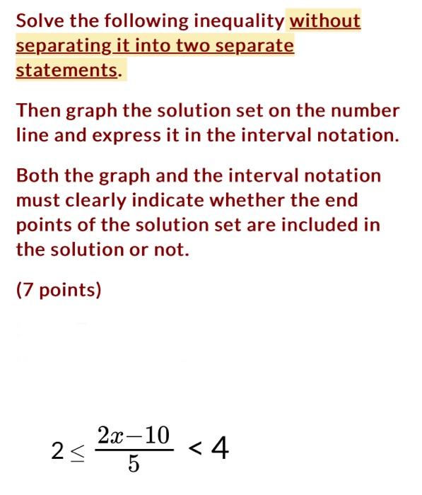 Solved Solve the following inequality without separating it | Chegg.com