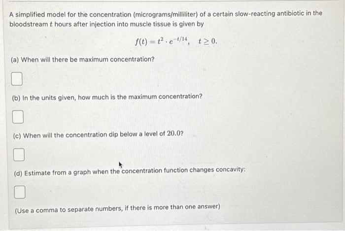 Solved A simplified model for the concentration | Chegg.com