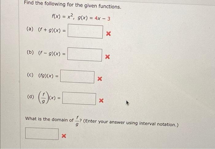 Solved Find the following for the given functions. f(x) = | Chegg.com