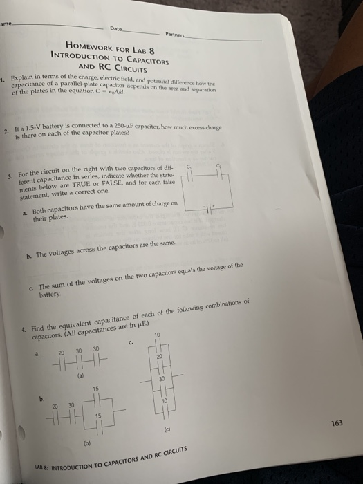 homework for lab 8 introduction to capacitors and rc circuits