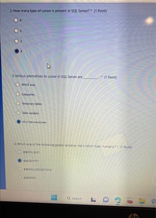 Solved 2. How many type of cursor is present in SQL Server?