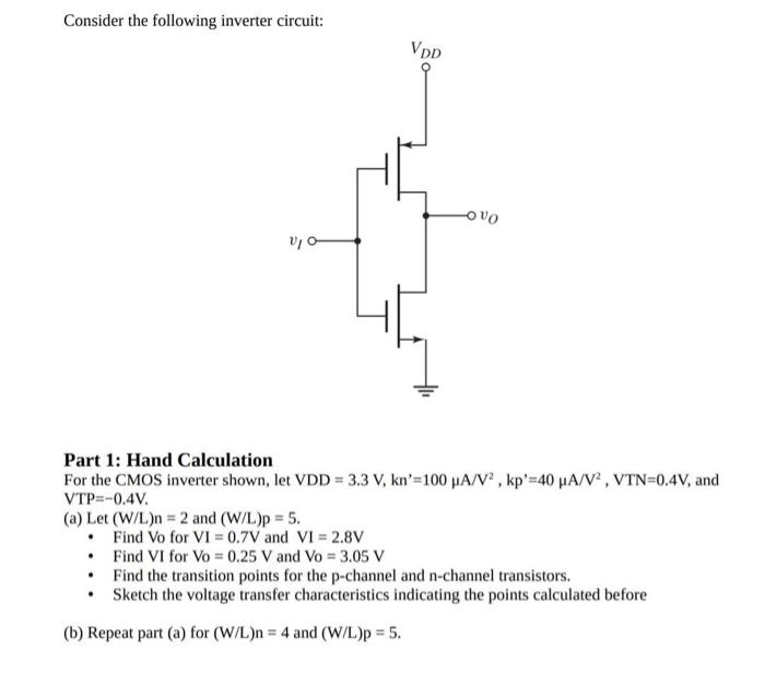 Solved Consider the following inverter circuit: Part 1: Hand | Chegg.com