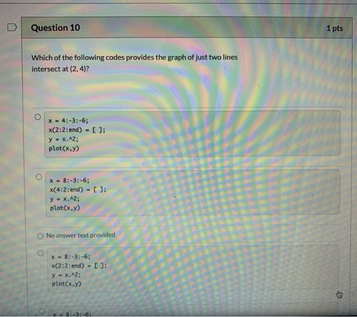 Solved Question 10 1 pts Which of the following codes | Chegg.com
