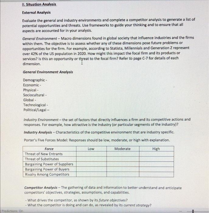 Solved II. Situation Analysis External Analysis Evaluate the