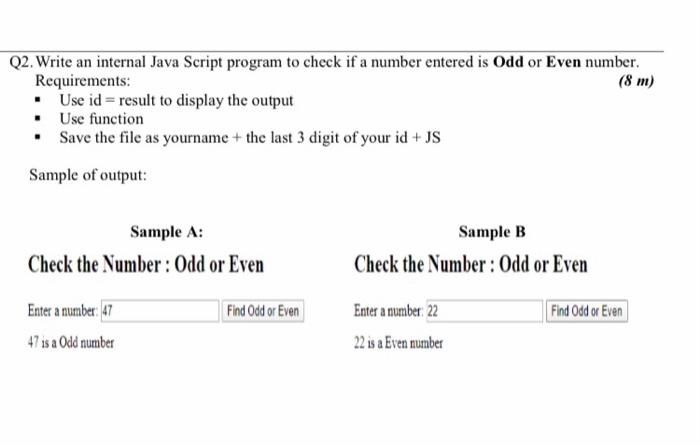 Solved (8 m) Q2. Write an internal Java Script program to | Chegg.com