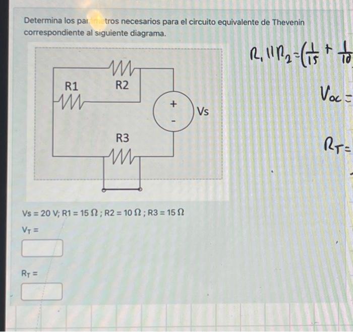 Determina los par tros necesarios para el circuito equivalente de Thevenin correspondiente al siguiente diagrama. \[ \begin{a