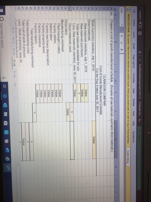 Solved AutoSave ExcelTemplateAssignment Cho1 (1) - Protected | Chegg.com