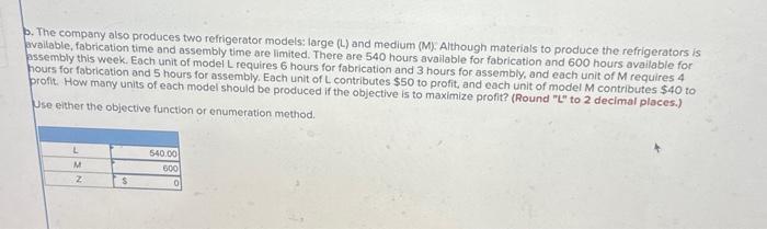 Solved An appliance manufacturer produces two models of | Chegg.com