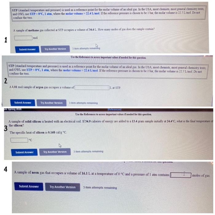 Solved STP (standard temperature and pressure) is used as a | Chegg.com