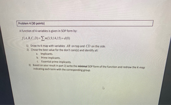 Solved Problem 4 (30 points) A function of 4 variables is | Chegg.com