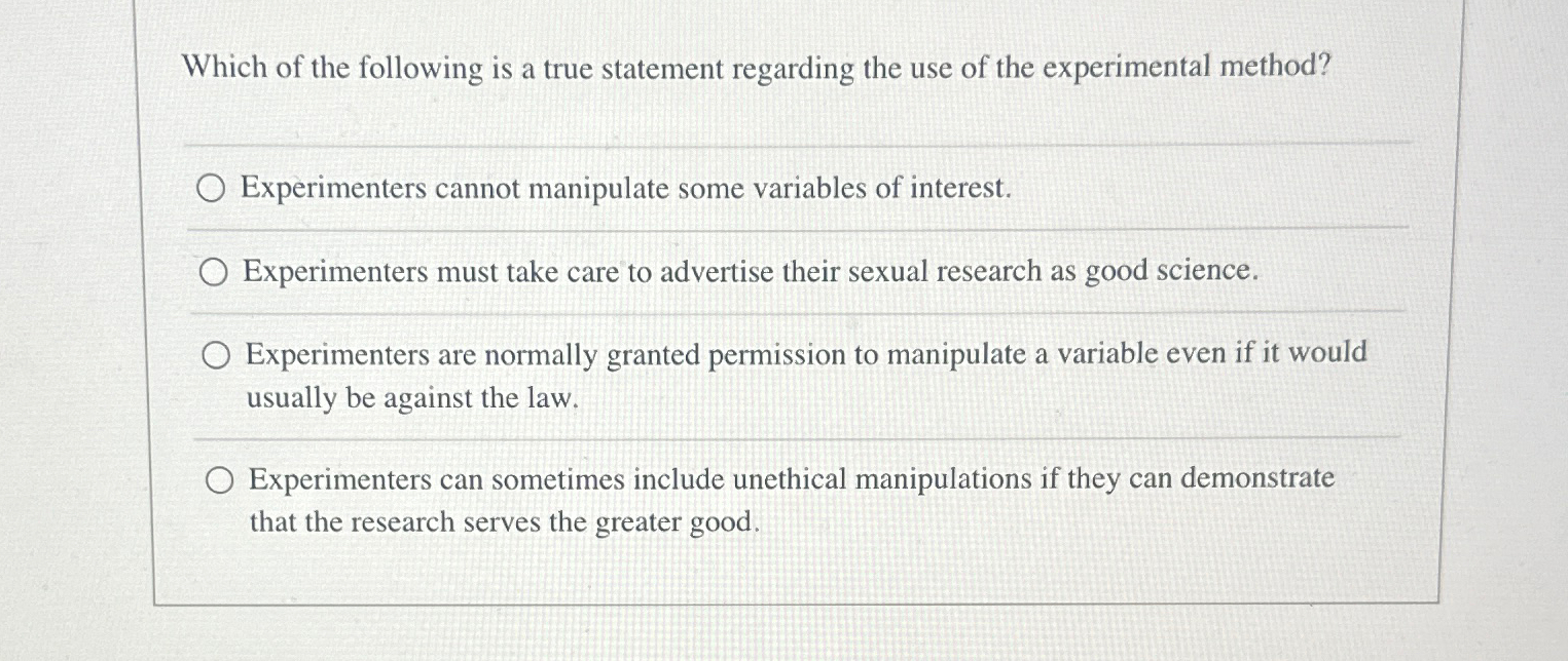 Solved Which of the following is a true statement regarding | Chegg.com