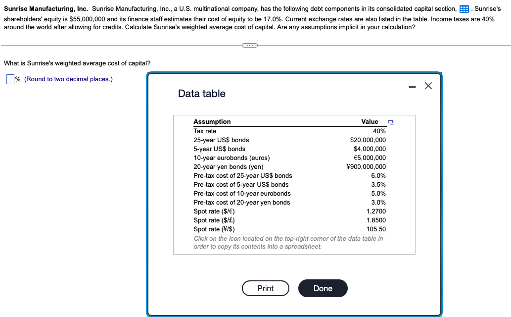 Solved Sunrise Manufacturing, Inc. Sunrise Manufacturing,