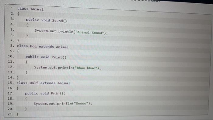 Solved C# Java class Animal { public void sound() {